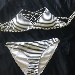 Black and white striped bathing suit top